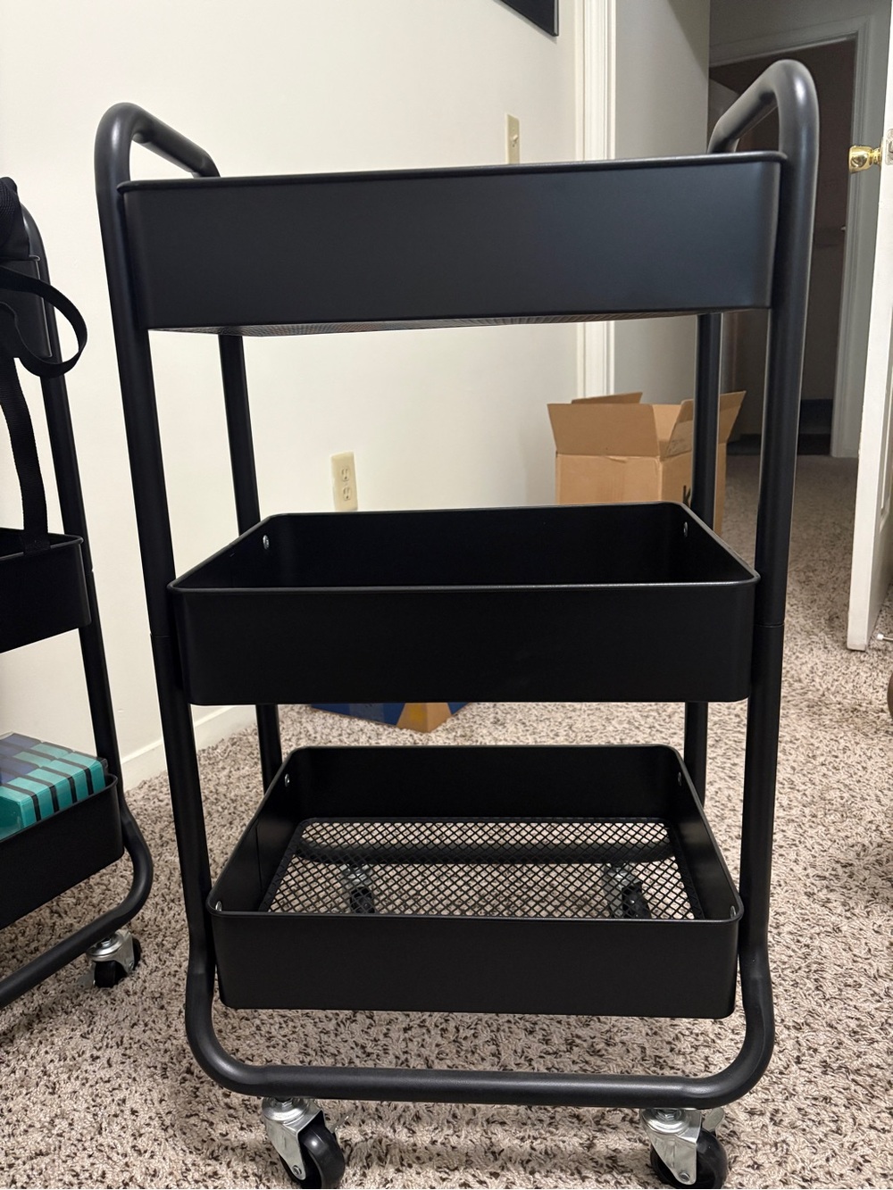 Black 3-Tier Rolling Metal Storage Cart